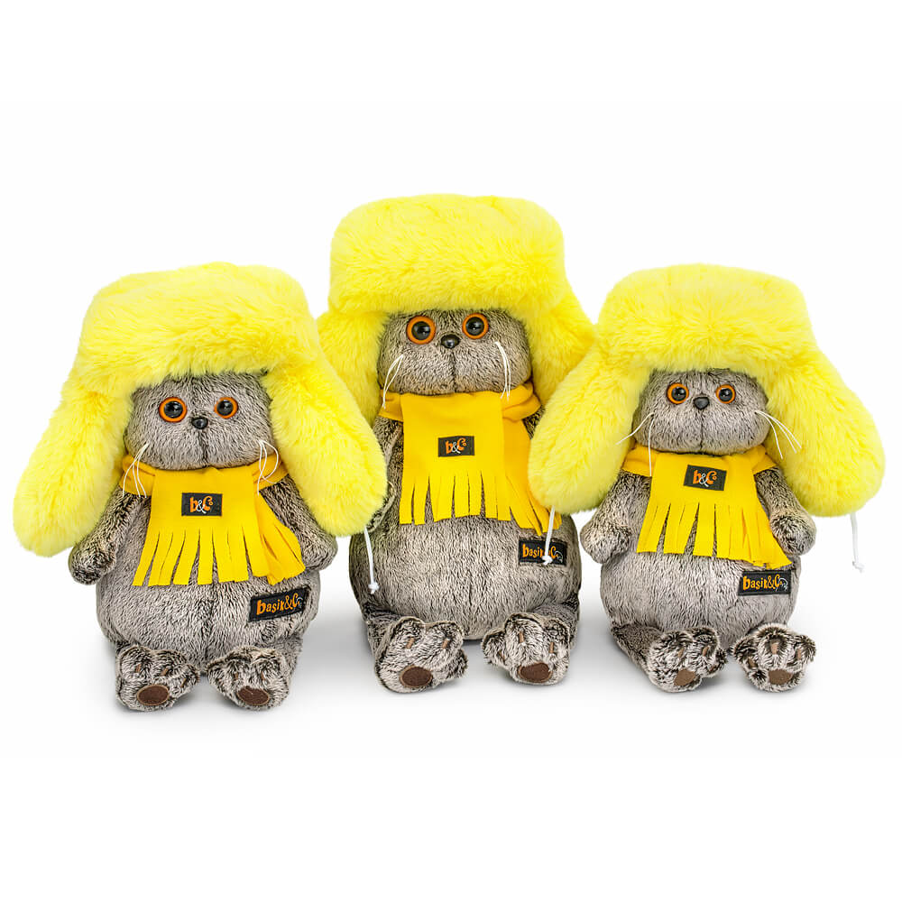 Кот Басик в желтой меховой шапке