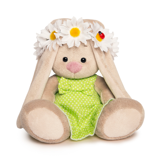 in a green sarafan and in a wreath of daisies in a green sarafan and in a wreath of daisies