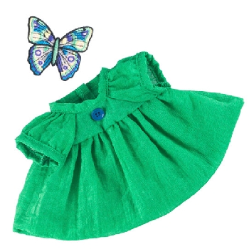 Зеленое платье с синей пуговкой