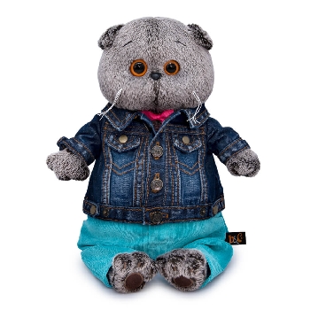 в джинсовой куртке и бирюзовых штанах