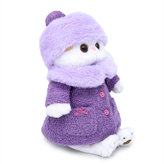 in a purple fur coat in a purple fur coat