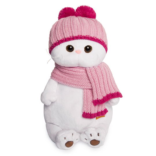 in pink hat and scarf in pink hat and scarf