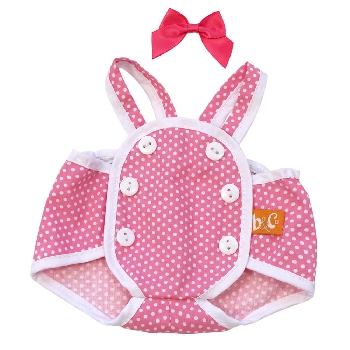 Розовый песочник в горошек с белыми пуговицами