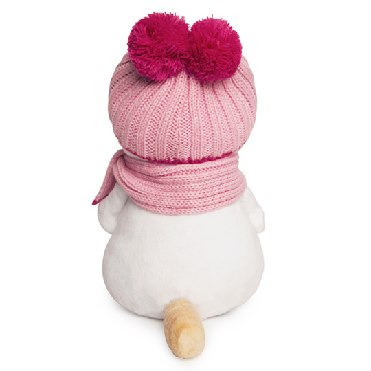 in pink hat and scarf in pink hat and scarf