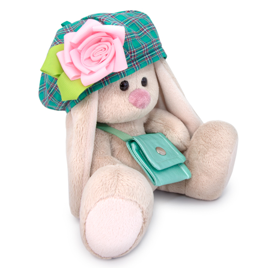 in a beret and with a purse in a beret and with a purse