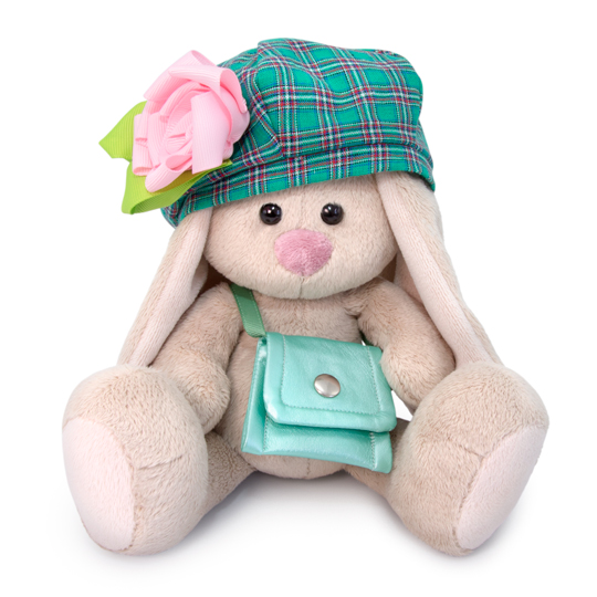 in a beret and with a purse in a beret and with a purse