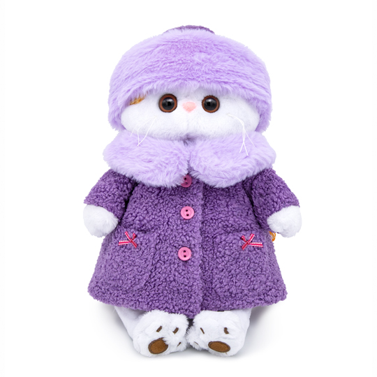 in a purple fur coat in a purple fur coat