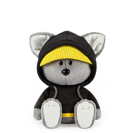 Волчонок Вока в черной толстовке с капюшоном