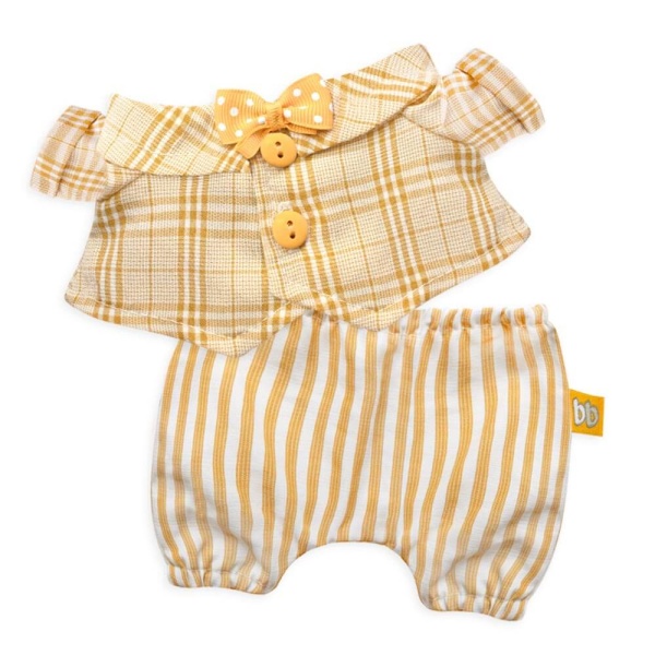 Рубашка желтая в клетку и полосатые штаны