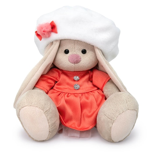 Коралловое платье и белый берет