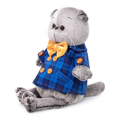 в синей куртке и с бантом