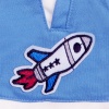 Футболка синяя с ракетой и сливовые штаны