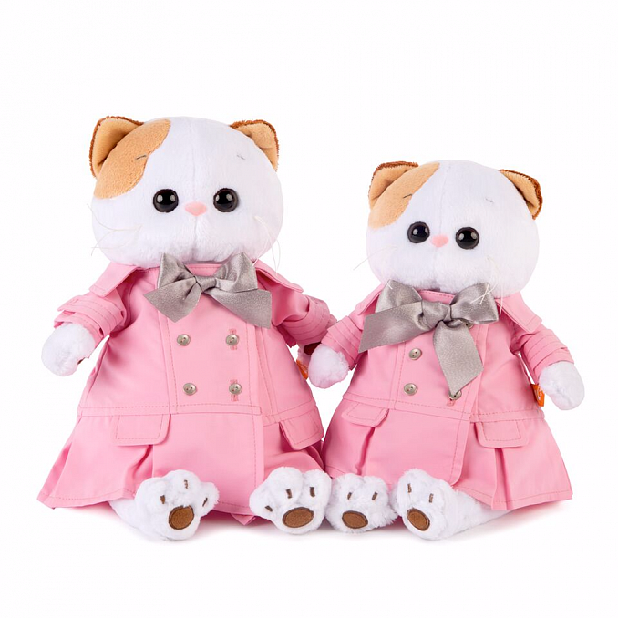in a pink cloak with a gray bow in a pink cloak with a gray bow