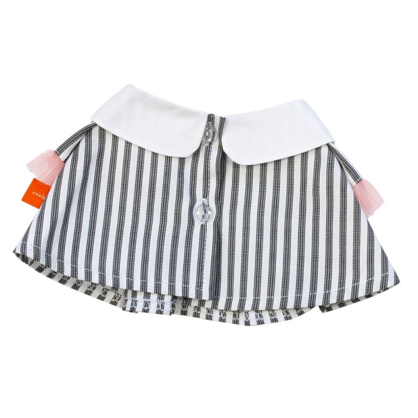 Полосатое платье с розовым жабо