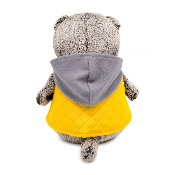 Басик в желтой жилетке с серым капюшоном