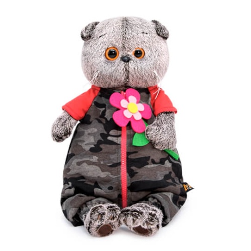 Комбинезон на молнии серый к ярко-розовому цветку из фетра