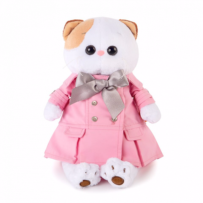 in a pink cloak with a gray bow in a pink cloak with a gray bow
