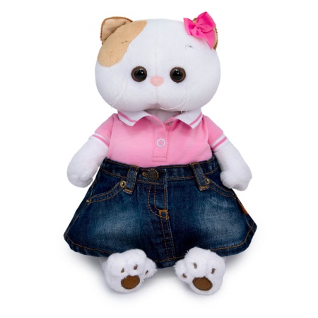 в джинсовой юбке и футболке поло