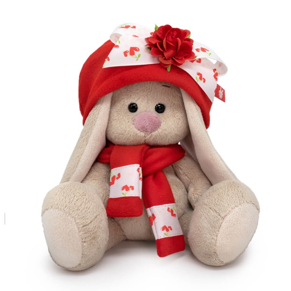 Зайка Ми в шапочке с цветком и шарфе