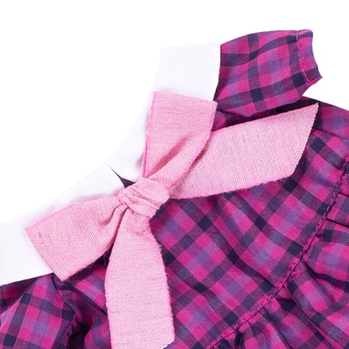 Платье в клетку с розовым бантом