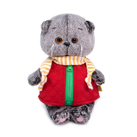 Красная стеганная безрукавка с желтым шарфиком