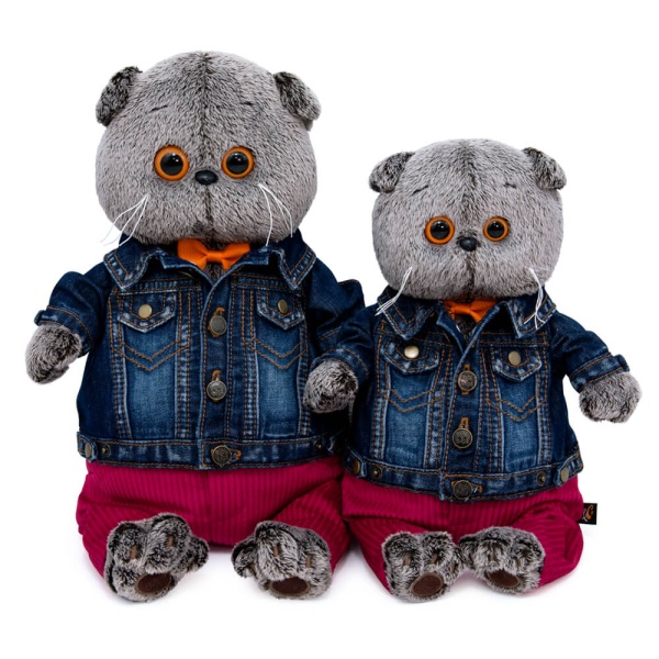 Басик в джинсовой куртке и малиновых штанах