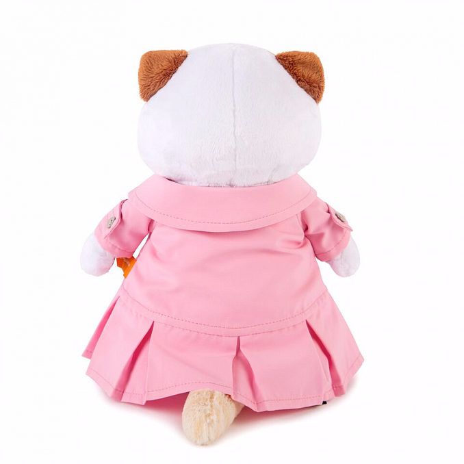 in a pink cloak with a gray bow in a pink cloak with a gray bow