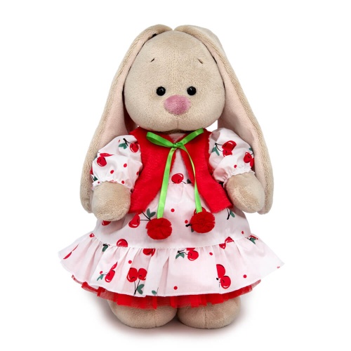 Платье с вишнями и жилет с помпонами