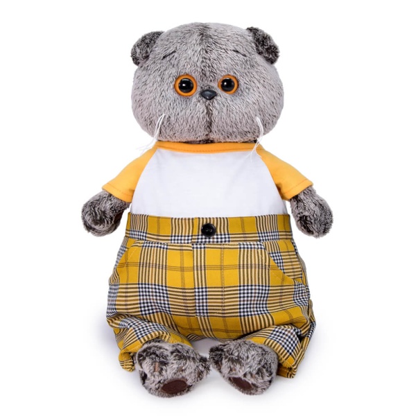 Басик в футболке и клетчатых штанах