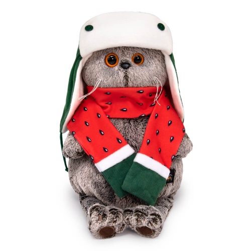 в двусторонней шапке и шарфе