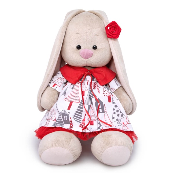 Зайка Ми большой в платье с красным воротничком