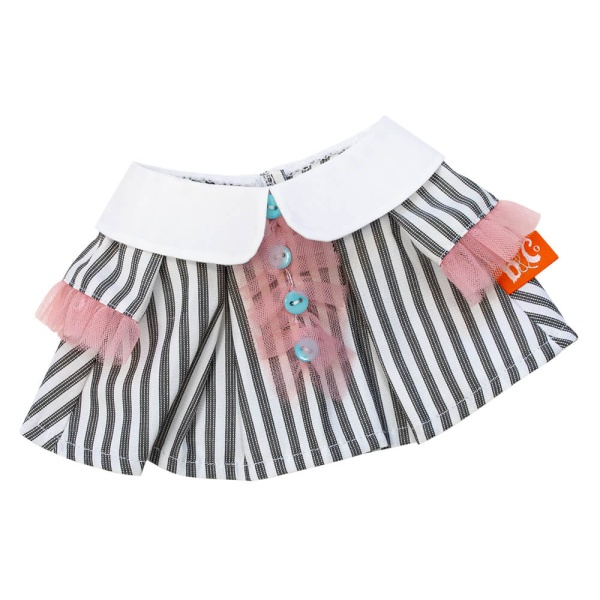 Полосатое платье с розовым жабо