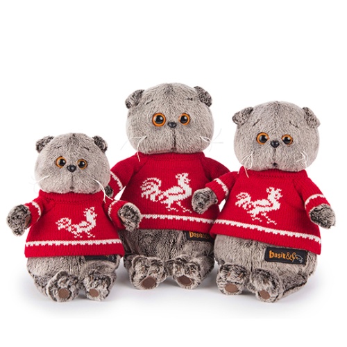 в красном свитере с петушком