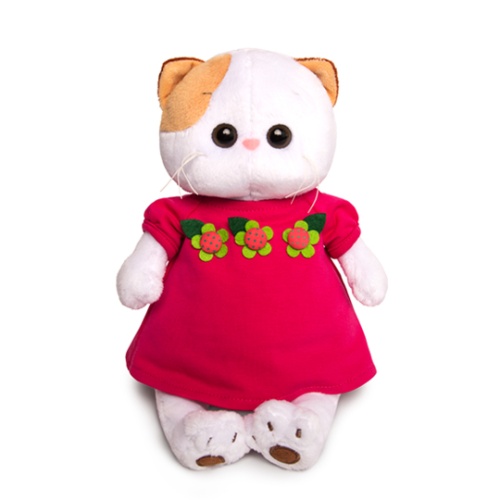 в малиновом платье с цветочками